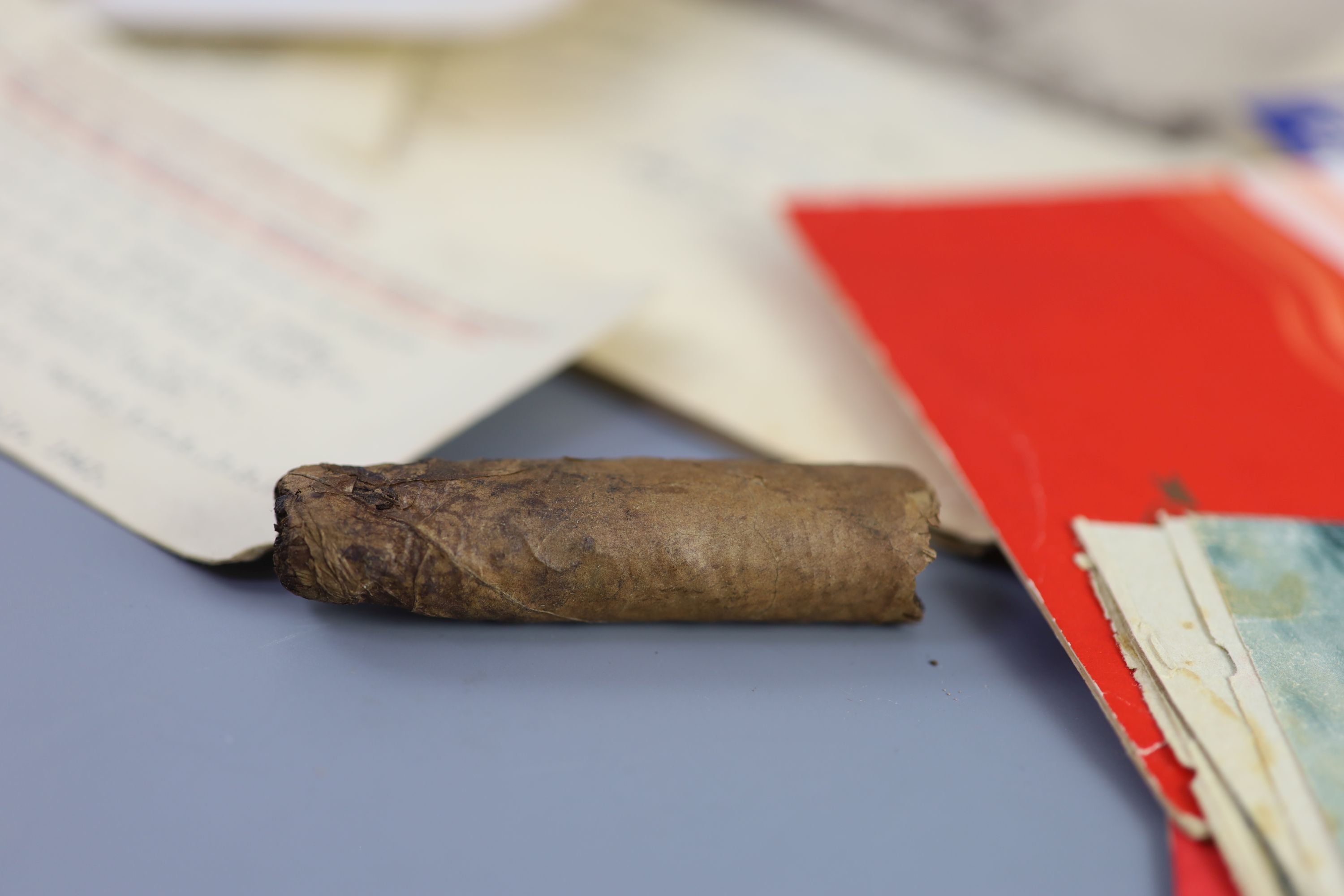 Sir Winston Churchill interest: a 3 inch long half smoked cigar